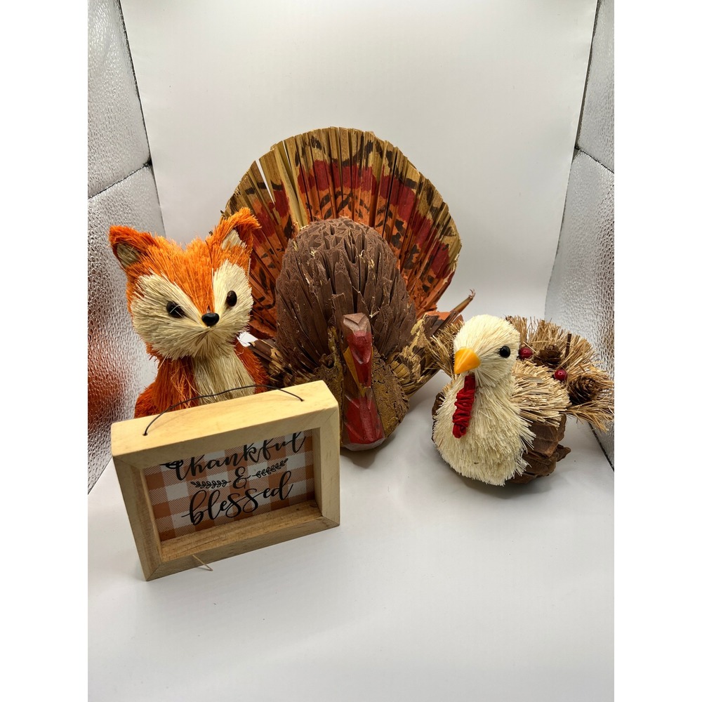 Unbranded Thanksgiving Decor Set Multicolor Good Rustic Turkey Fox Sign 4pc